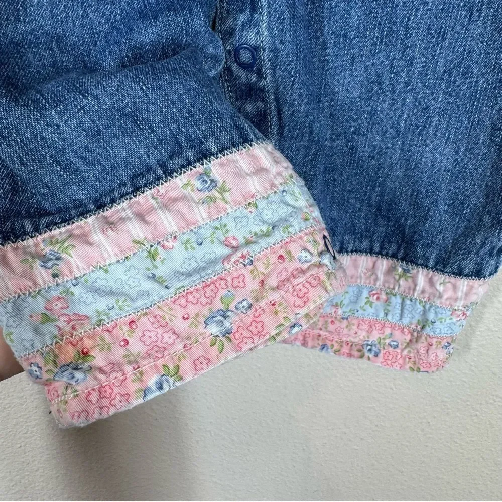 Oshkosh Vintage Baby Girl Rose Floral Denim Bib Overalls Patchwork Quilt 18 Mo